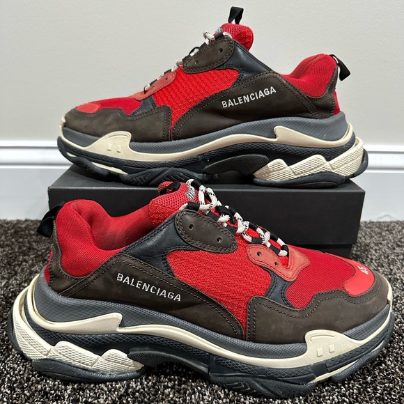 Balenciaga Red / Grey Triple S Bulky Sneaker - Picture 1 of 11